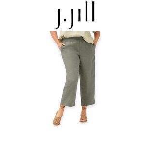 J. Jill Pure Jill Linen Pants Sage Green Straight-Leg Pull-On Stretch Waist M EU